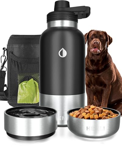 HEMLI 900 ml Hunde-Wasserflasche, Isolierte Hunde-Reise-Wasserflasche, Edelstahl-Haustier-Wasserflaschenspender, Kantine, Reiseset