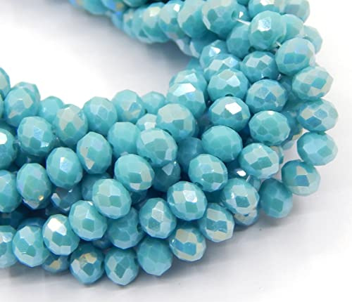Perlin Lot de 120 perles tchèques, en cristal de Bohême, 4 mm, en verre CZ à facettes, rondes, à facettes, 1 brin, turquoise opaque