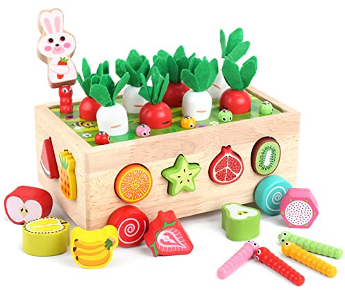 KMTJT Montessori 2 Ans | Jouet Bebe en Bois de 1 an | Jeu de Tri Montessori Puzzle en Bois Récolte de Carottes | Paques Cadeau de Jouets Apprentissage pour Les Enfants en Bas Âge de 2 3 Ans