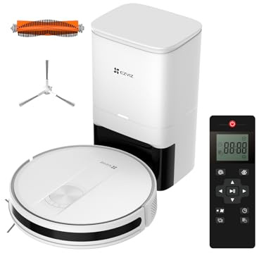 EZVIZ Robot Aspirador con Base Autovaciado de Polvo,Detección Caída Alfrombras,Evitación Obstáculo,Planificación Ruta,2700Pa,200m²,Delgado,RC3 Plus