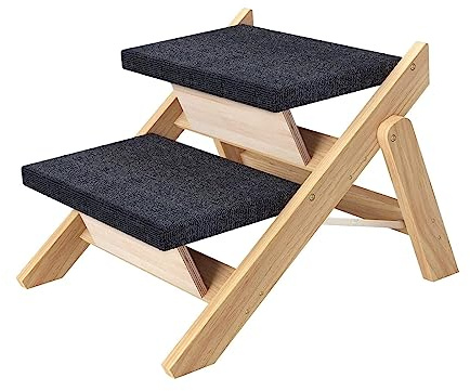 Fonowx Haustiertreppe aus Holz, Hunderampe, zusammenklappbare Hundetreppe für Bett, Couch, Wohnmobil, Auto, SUV, 2 Schritte