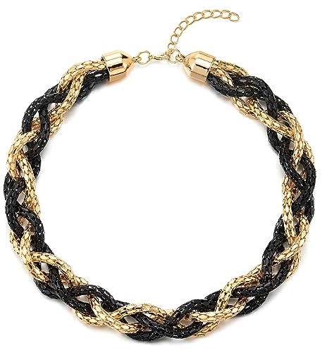 COOLSTEELANDBEYOND Gold Schwarz Statement Kragen Halskette, Geflochtene Hohl Kabel Kette Lätzchen Halsband Choker, Abendkleid Partei Neue