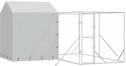 vidaXL Hundgård med tak silver 4x4x2,5 m galvaniserat stål, hundbur, hundinhägnad, lekhage för hundar, hundburar, djurinhägnad, lekhagar för hundar