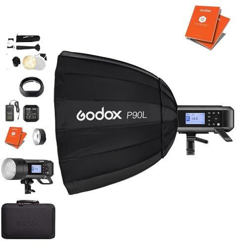 Godox AD400 Pro Portable Studio Flash Light Photography | TTL Flash 400Ws HSS 1/8000s 2.4G Wireless System Strobe, Carry Case + 12 Month Extended Warranty Card PL90 Round Softbox Bowens Fit