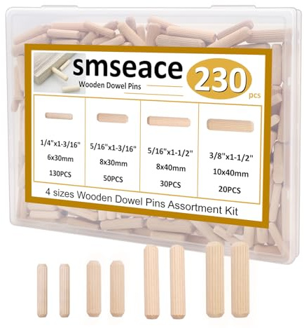 smseace 230Pcs Wooden Dowel Pins 1/4inch 5/16inch 3/8inch, Fluted Wood Dowels Rods for Crafts, Furniture, DIY Manual