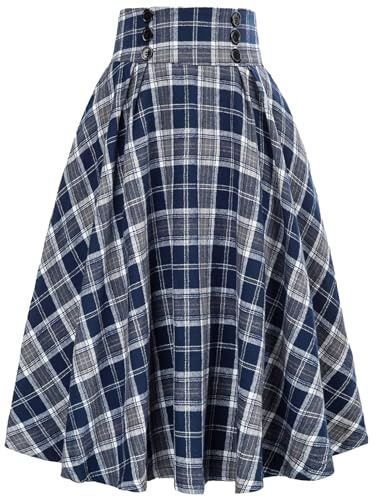 DayaEmmoTQ Jupe Longue Vintage d'Hiver - Élégante, Ligne A, Taille Haute, Midi Plissée, Décontractée, Élastique - Bleu, XL