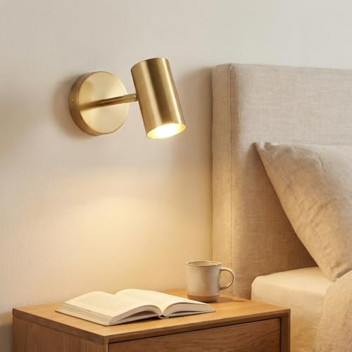 BARCELONA LED Aplique de Pared Dorado de Metal para Interiores, Lámpara de Cabecero Moderna e Industrial, Estilo Minimalista y Vintage, Orientable, Ideal para Baño, Espejo y Techo