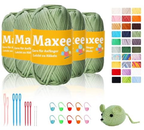 Maxee 5X50g Dickes Garn Baumwolle zum Häkeln, Chunky Häkelgarn für Anfänger, Kein Geteiltes Häkeln Amigurumi Wolle, Klobiges Baumwollgarn Einfaches Strickgarn zum Häkeln Stricke
