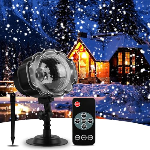 EFOBO - Proyector de luces de nieve de Navidad, luces de día festivo para interiores y exteriores con control remoto, nieve blanca para Halloween, fiesta de Navidad, boda, jardín, decoración de