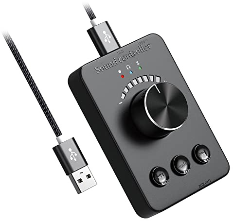 Oikabio Bouton de réglage du volume externe USB Bluetooth 5.1 Récepteur Emetteur avec pause de lecture, saut muet, 3 modes de contrôle du volume, réglage audio