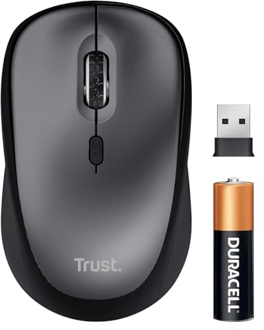 Trust Mouse Wireless Silenzioso con Batteria, per Mano Sinistra e Destra, 83% Plastica Riciclata, 800-1600 DPI, Microricevitore USB, Mouse Senza Fili Compatto per PC, Laptop, Computer, Mac