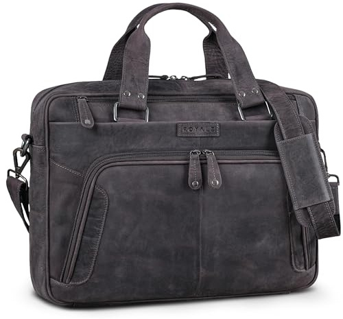 ROYALZ Chicago Leder Umhängetasche Herren Laptoptasche 15.6 Zoll Messenger Bag Ledertasche groß Aktentasche Vintage Businesstasche für Männer Echtleder;Farbe:Schwarz