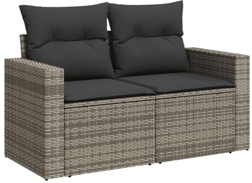 vidaXL Gartensofa 2-Sitzer mit Kissen Grau Poly Rattan