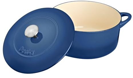 Denby - Cobalt Blue Cast Iron Casserole Dish - 5.2L Capacity Dutch Oven, Oven Safe Pot, Suitable For All Hob Types - Premium, Enamelled - Dishwasher Safe Cookware - 26cm, Round
