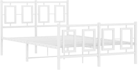 vidaXL Bettgestell, Bettrahmen mit Kopfteil Fußteil, Bett mit Lattenrost Metallfüßen, Doppelbett Metallbett Schlafzimmerbett, Metall Weiß 120x200cm
