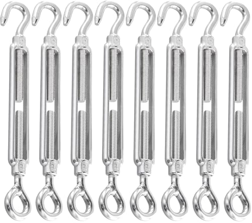 KEILEOHO 8 Stück M8 Spannschloss Edelstahl, 185mm Verstellbare Spannschloss Haken und Ösen, Drahtspanner Edelstahl Seilspanner für Segel Befestigung, Wäscheleine