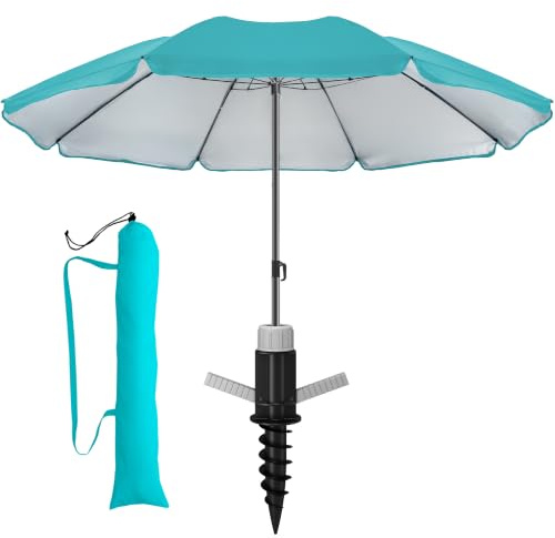4smile Sonnenschirm Strand Ø 180 cm, 3-in-1 SET mit Bodenhülse, Türkis