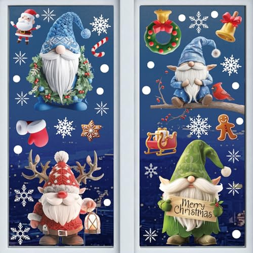 9 Blatt Fensterbild weihnachten, Fensterbilder Weihnachtsdeko Selbstklebend，Statisch Fensterfolie Weihnachten，Winterdekoration Doppelseitige, Weihnachtsfensterbilder PVC Wiederverwendbare