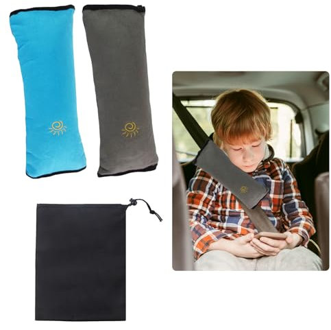 Scettar 2 Stück Gurtpolster Auto, Gurtpolster Kinder Für Erwachsene Und Kinder, Gurtschoner Auto Erwachsene, Autogurt Polster Für Reisen Und Ausflüge Grau + Blau (Tasche Mit Kordelzug *1)