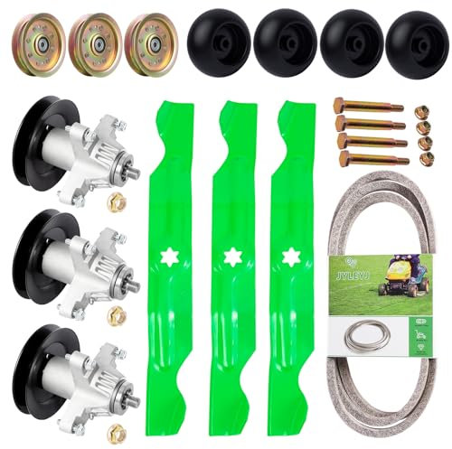 JYLEYJ Rasenmäher 50 Deck Umbau-Kit kompatibel mit MTD Cub Ca det LT1050 RZT50 GT5025 inkl. 3 Spindel 618-04126, 3 Klinge 742-04053, 3 Spannrollen 756-04129, 4 Deck Wh EEL 753-0488 56,1 kg. Be lt