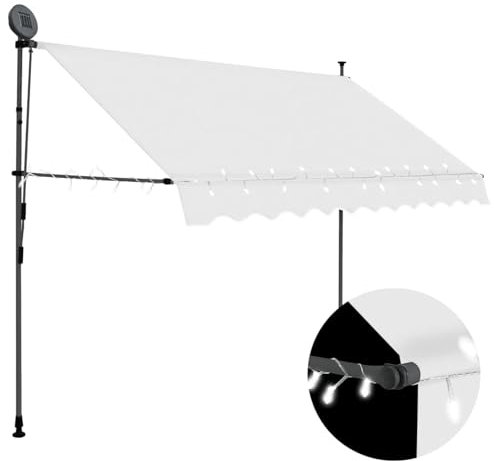 Buzaza Einziehbare Markise Handbetrieben mit LED 300 cm Creme Klemmmarkise Einziehbar, Sonnenschutz für Fenster Terrasse Balkon