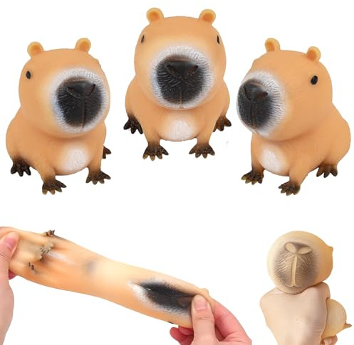 HPiano 3 Pezzi Capybara Squeeze Toy,Capybara Antistress Toy,Capybara Giocattolo Antistress,Capybara Squishy Giocattolo da Spremere,Animale Pizzico Antistress Palla da Spremere Per Adulti, Bambini