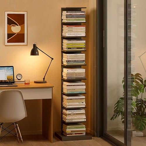 HARELA 9 Ebenen Vertikales Bücherregal, Standregal Regal In Schmaler Leiterform, Unsichtbares Bücherregal Bücherturm, Dekoregal, Lagerregal, DIY Offenes Bücherregal Für Dekor(Black)
