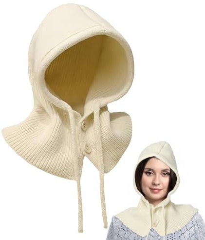 TIVUNORON Damen Balaclava Mütze, 2-in-1 Schal mit Kapuze, Winter Mützenschal, Strick Kapuzenschal, Sturmhaube, Warme Wintermützen, Modisch Balaclava Strickmütze für Outdoor (Beige)