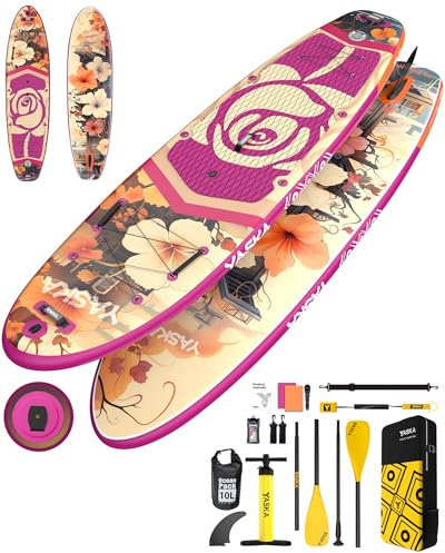 YASKA Stand Up Paddling Board Aufblasbar - Premium Sup Board mit Universal Kamerahalterung, Komplettes Stand Up Paddle Zubehör für Erwachsene & Jugendliche Aller Niveaus (Rose Red)