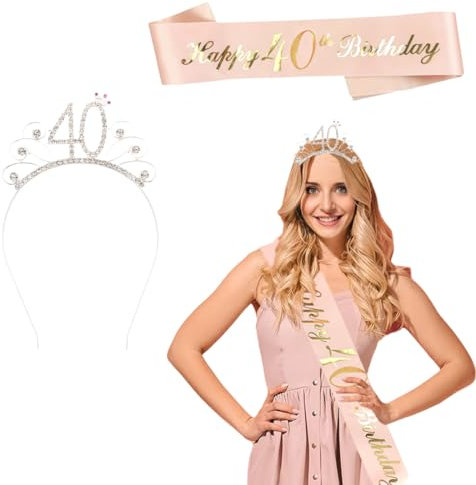 40 Cumpleaños Corona y Faja, Feliz 40 Cumpleaños Corona Tiara y Faja, 40 Cumpleaños de la Mujer para la Decoración de la Fiesta de Cumpleaños