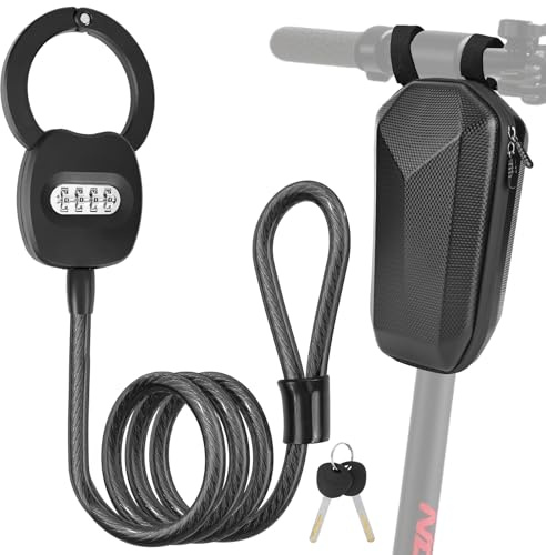 Gaethra E Scooter Schloss mit Zahlencode, Schloss für E Scooter mit 4L Tasche, 150CM Handschellenschloss mit Reset Schlüssel, 12mm Schnittfestes Kabelschloss, E Roller Schlos für Fahrräder