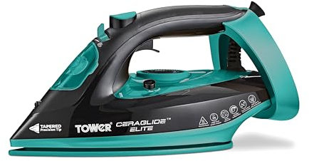 Tower T22021TL Ceraglide Steam Iron with Fast Heat-up, Long Power Cord, 3100W, Black and Teal