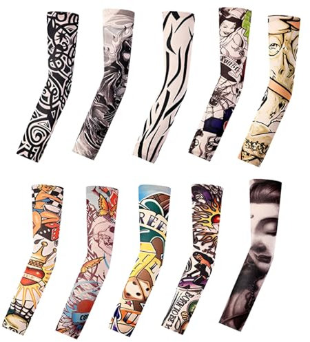 CATOR 10 Stück Tattoo Ärmel, tattoo ärmel Unisex Tattoo Ärmel Tattoo Armstrumpf Tatoo Armstrümpfe Nylon Temporäre Tattoos Arm für Karneval Fasching Party