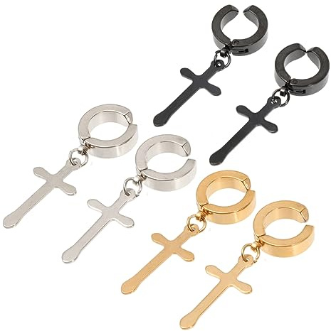 Besportble Clip De Oreja Crucifijo Pendientes De Cruz Joyería De Moda Para Mujer Y Hombre 3 Pares AleacióN 1.57X0.39X0.19In CóModos Para Usar Fiesta Y Regalo
