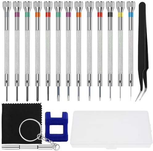 17 Pcs Uhrmacher schraubendreher Set 0.6-2 mm Ultra Verschleißfest Bruchsicher Rostfrei mit Magnetisierer Präzisions Schraubendreher mit Rutschfester Griff Juwelier Schraubendreher Watch Screwdriver