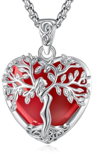 EUDORA Harmony Ball Lebensbaum Kette mit Kristall für Damen, Baum des Lebens Halskette Anhänger mit Kristall Heilsteine Amethyst Mondstein Obsidian Türkis Malachit Schmuck Geschenk für Frauen Dame