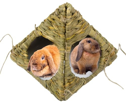 BioEcoLux Faltbares Strohhaus für Kaninchen, Meerschweinchen, Chinchillas & Frettchen – Essbares und ungiftiges Grashaus, Kauspielzeug für Kleintiere, vielseitig verwendbar (24 x 24 cm)