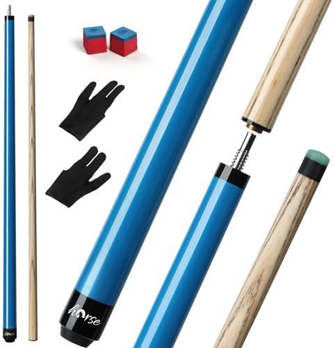 Horse Billardqueue 147cm – Pool Queue mit 13mm Lederpomeranze, Ahornholz-Schaft, Laser-Gravur Schwarz – Billard Stock für Erwachsene inkl. 2 Handschuhen & 2 Kreiden