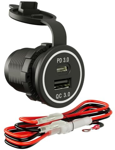 DAMAVO weißNylon USB c Steckdose 12v/24v Wohnmobil Einbauinstallation (PD30W-1pcs)