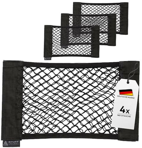 stuff from above - 4er Set Auto Netz für Kofferraum mit sehr starkem Klett - Perfekter Halt auf Filz Kofferraumnetz mit Klettbefestigung - Netztasche als Organizer - Autonetz zur Aufbewahrung 38x25cm