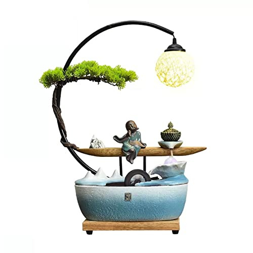 Fontana da Tavolo Fontana for Interni Fontana da Tavolo for Meditazione Zen con Lampada a Sfera in Rattan e Bruciatore di Incenso Fontana a Cascata Rilassante Fontana da Tavolo for Decorazioni for l'H
