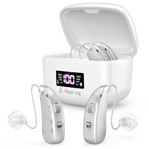 JL-Hearing Dispositivo Audio Digitale Ricaricabile per Adulti, con Cancellazione del Rumore, Dietro l'orecchio, Volume Regolabile