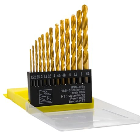 13PCS HSS Twist Drill Bit Set Metric M35 Cobalt Steel High Speed Steel Titanium Coated, Cobalt Drill Bit Set, 1.5mm-6.5mm Extra Heat Resistant High Speed Steel Drill Bits for Metal, Wood, Plastic