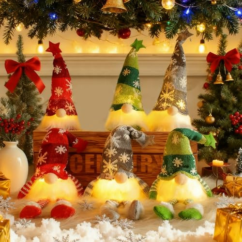 KUWUNG 6 Stück Leuchtende Weihnachtswichtel, Weihnachtswichtel Figuren LED,Weihnachten Deko Wichtel, Weihnachten Deko Wichtel, Wichtel Figuren mit LED,Wichtel Figuren Plüsch Dekorationen für Weihnach