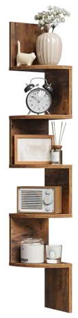 WOLTU Estanteria de Pared Marrón, Estante de Esquina, Estanteria Flotante de Pared de 5 Niveles, Estanteria de Pared Decorativa para Dormitorio, Salón, Cocina, RG9313vbn2