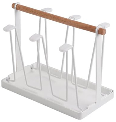 Stenditazze Portabicchieri in metallo premium con base in legno Design multifunzionale salvaspazio per organizer da bancone della 23x12,5x18,8 cm (Bianca)