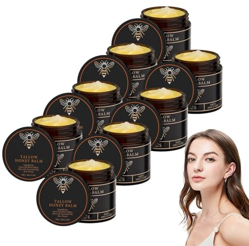 Balsamo al sego di manzo biologico allevato ad erba, crema idratante al sego, balsamo al sego e miele, crema idratante al sego di manzo allevato ad erba e miele grezzo per viso e corpo (8 scatole)