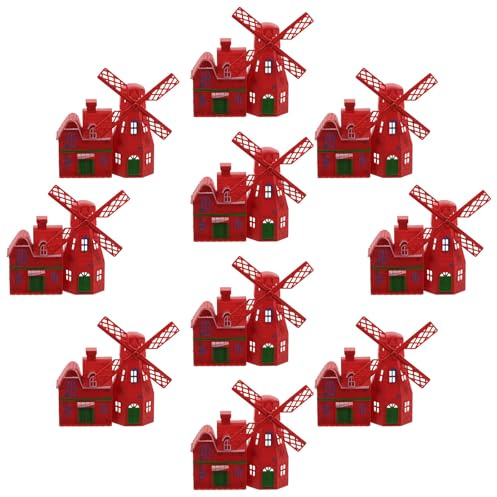 SEWACC Lot de 10 Miniatures de Moulin à Vent en Plastique Rouge, Décor Vintage pour Jardin Féerique, Maison Miniature Rustique et Ornement de Micro-Paysage, Accessoires Décoratifs