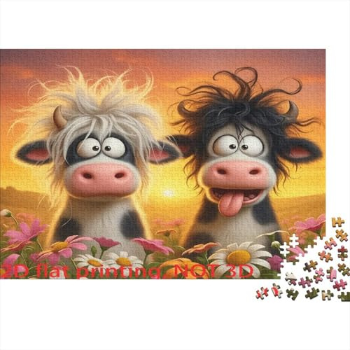 Mucche Cartoon Puzzle 1000 Pezzi per Adulti Prato Fiorito Gioco di Puzzle 1000 Pezzi Relax Famiglia Arredo Regalo 52x38cm/1000pcs
