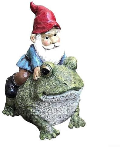 Unique Garden Gnome Sitting on Frog for Outdoor Spaces, Crafted from Weatherproof Resin for Long Term Use